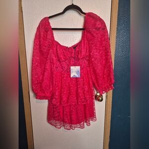 753 🦃🎄NWT Majorelle Lace Mini Dress Pink Puff Sleeve